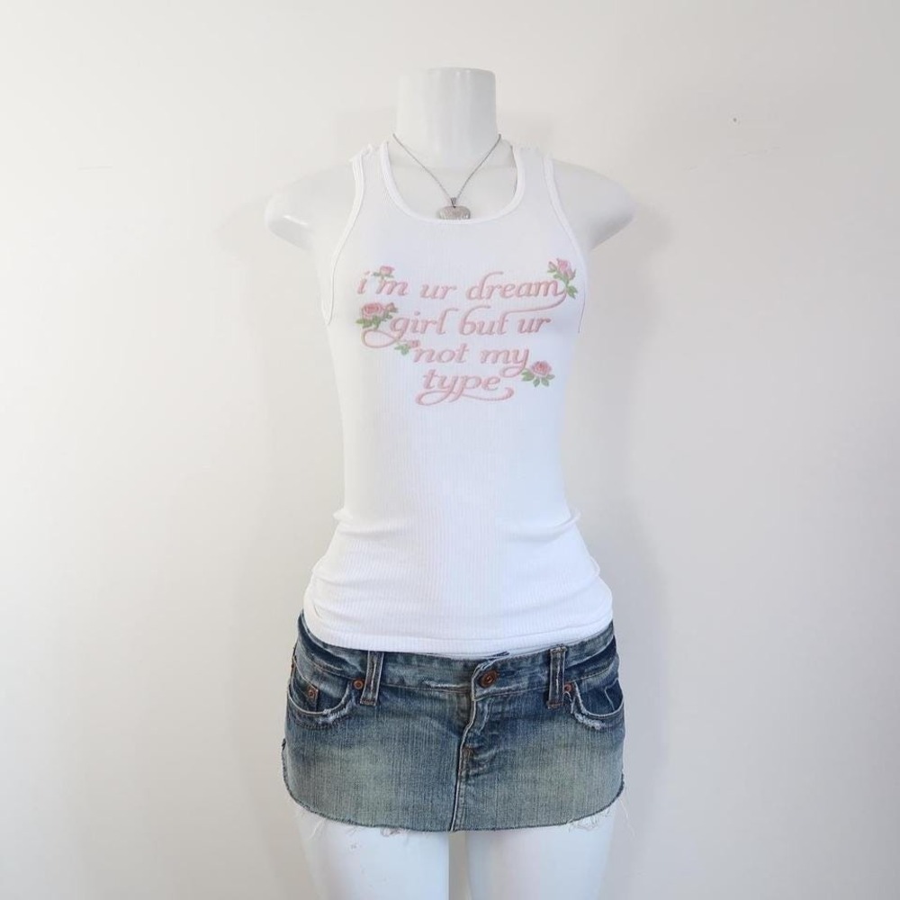 y2k dream girl slogan tank rose graphic ribbed cami - Picture 3 of 5